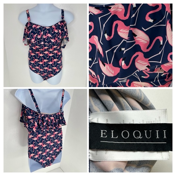 Eloquii Other - Eloquii Ruffle Off The Shoulder‎ Flamingo One piece Swimsuit Size 16W Beach